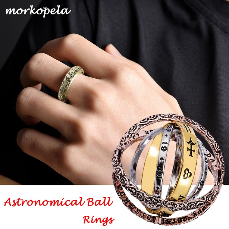 Morkopela Astronomical Sphere Ball Ring lover Complex Rotating Cosmic Rings Jewelry Gifts Couple Rings for Men Women