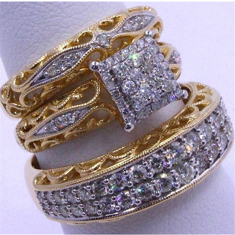 LOREDANA 3 Pieces/Set Of Fashionable And Colorful Zircon Inlaid Metal Rings With Hollow Process Suitable For Party Wedding