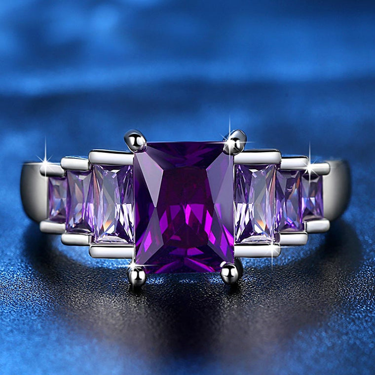 Beiver 2018 New Fashion Purple Princess cut AAA Cubic Zirconia Wedding Brand Rings for Women Silver Color Jewelry Best Gifts