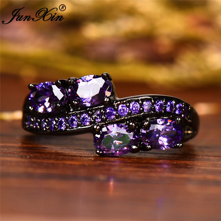 10 Colors Boho Female Girl Purple Oval Ring Fashion Black Gold Jewelry Vintage Green Blue Red Pink Wedding Rings For Women