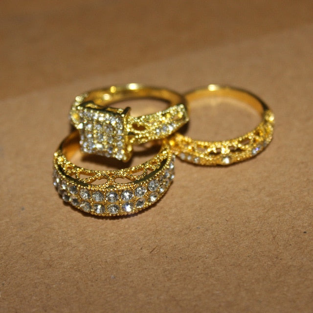 LOREDANA 3 Pieces/Set Of Fashionable And Colorful Zircon Inlaid Metal Rings With Hollow Process Suitable For Party Wedding