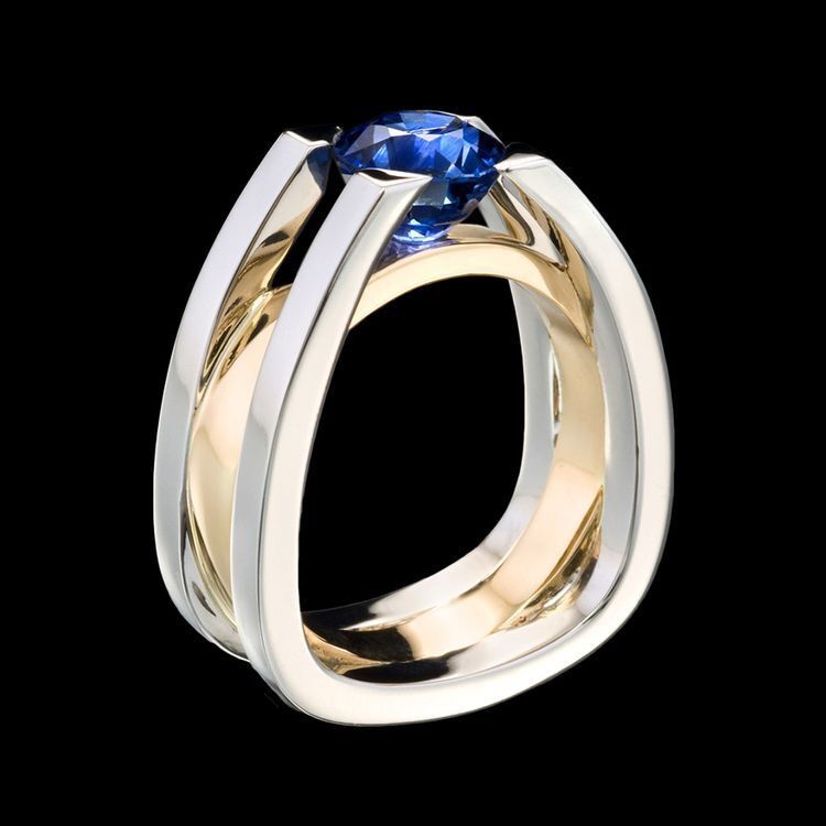 Female Blue Crystal Rings Gold Sliver Two Color Rings Exquisite Crystal Wedding Engagement Fashion Ring