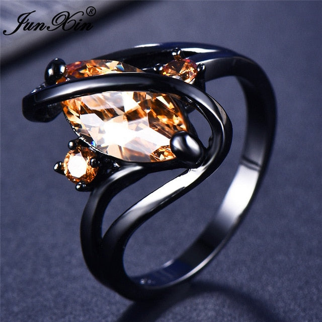 12 Color Unique Mystery Female Girls Rainbow Ring Fashion 14KT Black Gold Jewelry Bohemian Vintage Wedding Rings For Women