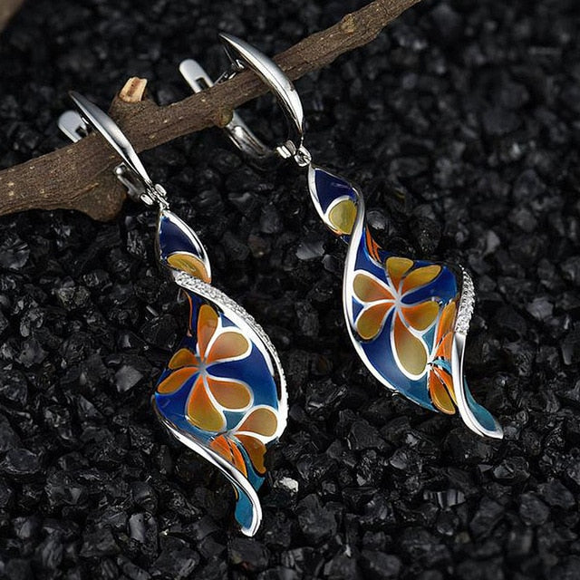 Fashion Beaded Earrings Resin Stone Blue Moonstone Dangle Long Jewelry Charm Silver Color Twist Hook Earring For Women O5D408