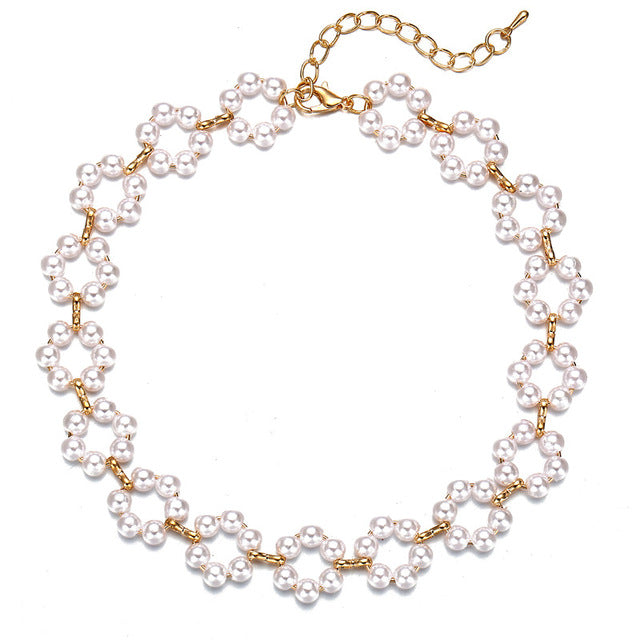 17KM Flower Pearl Necklaces For Women Party Bow Knot Pendant Necklace Fashion Choker Elegant Flower Jewelry Gifts 2020