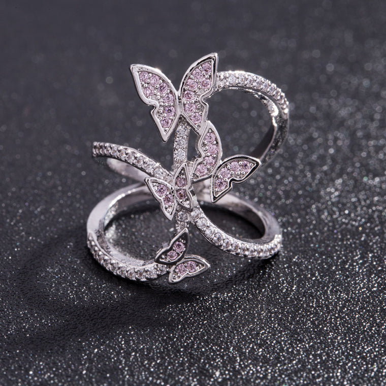 SuePhil New 2020 Women Rings Butterfly Light Pink Crystal Zircon Wings Ring for Women Trendy Jewelry rings
