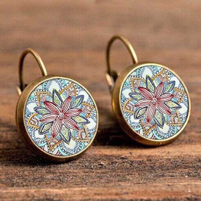 FSUNION Boho Flower Drop Earrings For Women Vintage Jewelry Geometric Pattern Round Earings Bijoux boucles d'oreilles bohemia