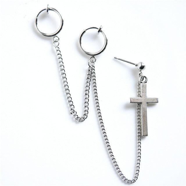 1PC European Style Egirl Fashion Vintage Long Chain Cross Zipper Drop Earrings For Men Women Party Punk Bff Jewelry Gift Brincos