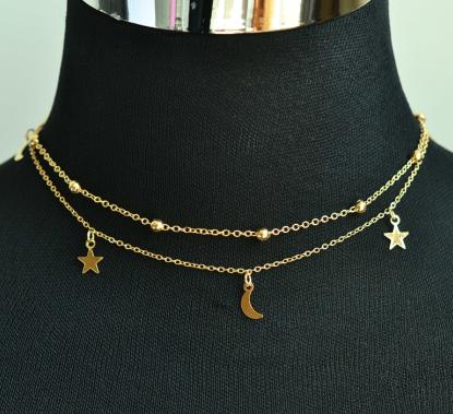 New fashion jewelry 2 layer star moon choker necklace nice gift for women girl (order 3 pieces have 15% off) N2076