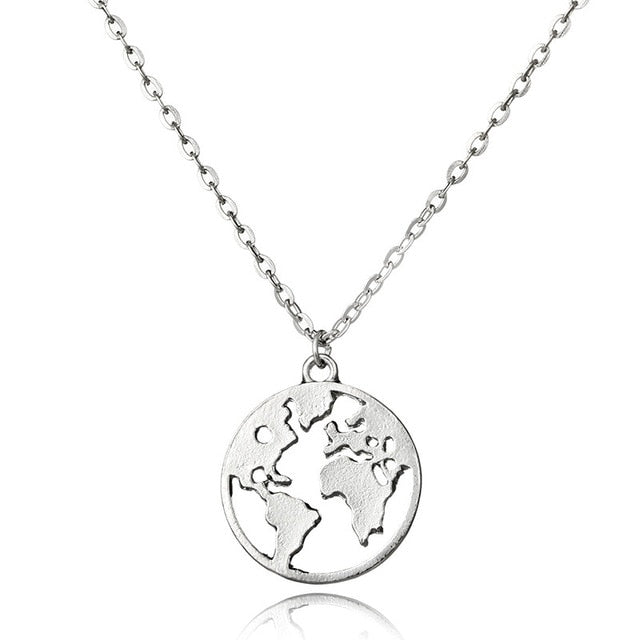 Hot Selling Round Hollow Multi Double Layers World Map Necklace Fashion Outdoor Travel Lover Earth Day Gift personality Jewelry