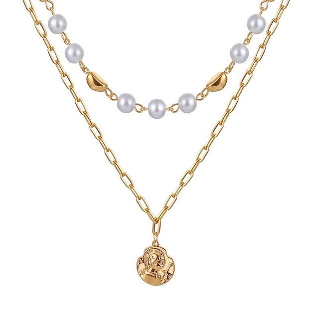 VKME boho Multi-layer necklace Party BIRTHDAY Wear Pearl Moon Coin Heart Shaped Cross Pendant for women necklace Jewellery