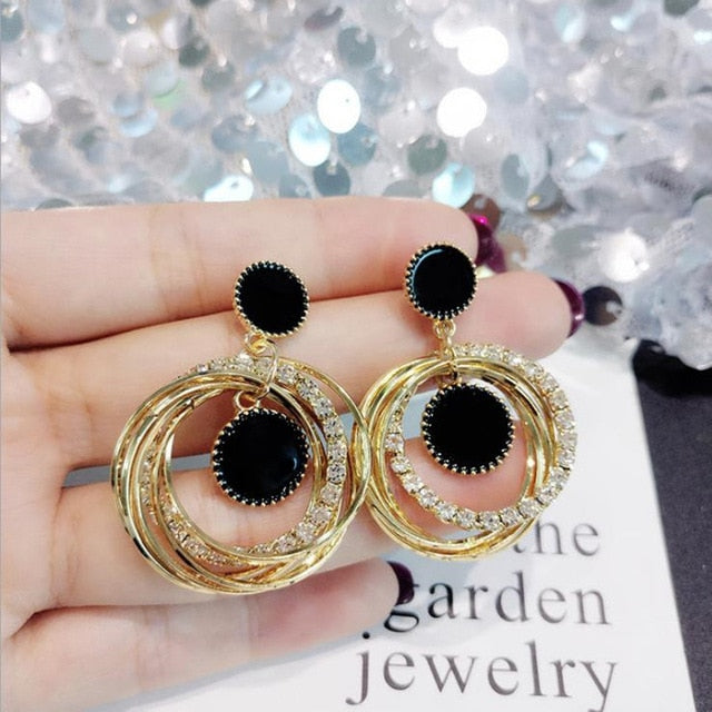 2019 New Crystal Pearl Tassel Earrings Female Long Paragraph Geometric Pendant Earrings Wedding Fashion Jewelry Jewelry Gifts