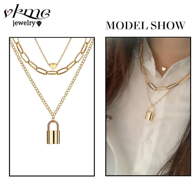 VKME boho Multi-layer necklace Party BIRTHDAY Wear Pearl Moon Coin Heart Shaped Cross Pendant for women necklace Jewellery