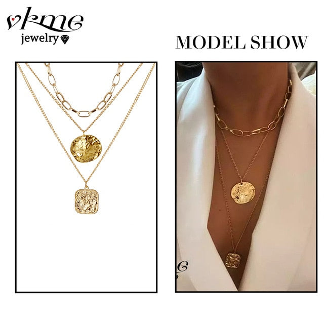 VKME boho Multi-layer necklace Party BIRTHDAY Wear Pearl Moon Coin Heart Shaped Cross Pendant for women necklace Jewellery