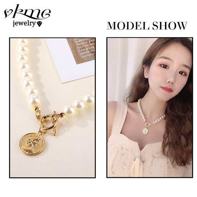 VKME boho Multi-layer necklace Party BIRTHDAY Wear Pearl Moon Coin Heart Shaped Cross Pendant for women necklace Jewellery