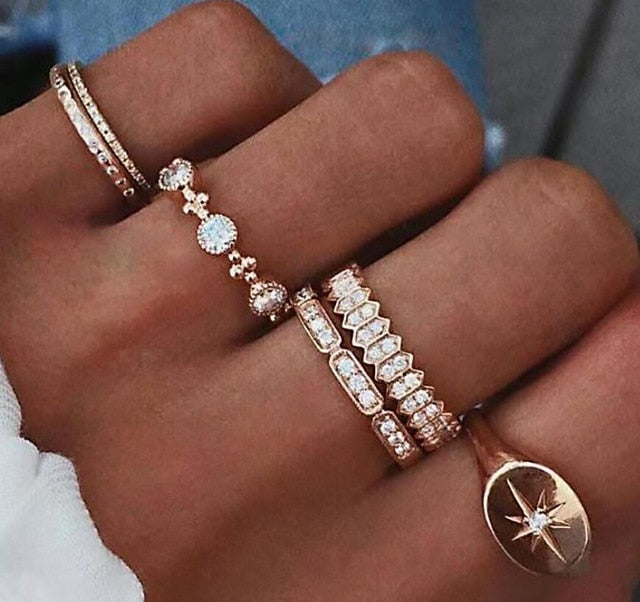 SexeMara 12 pc/set Charm Gold Color Midi Finger Ring Set for Women Vintage Boho Knuckle Party Rings Punk Jewelry Gift for Girl