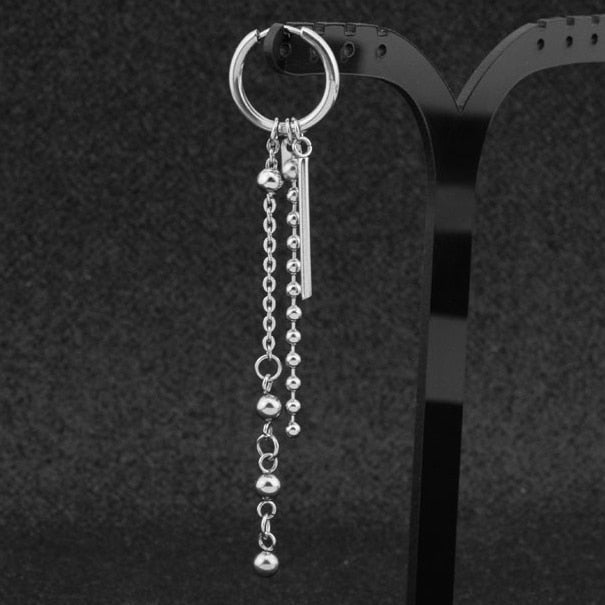 SOHOT Hot Dangle Long Tassel Unisex Hoop Earrings Punk Metal Jewelry Brincos Silver Color Star Cross Pendant Exaggerate Design