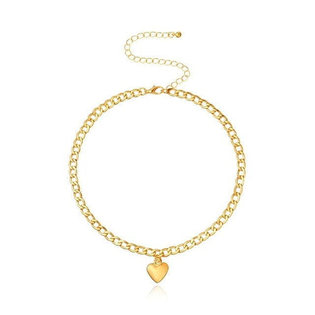 Trendy Women Jewelry Cute Heart Lock Necklace Gold Silver Color Choker Necklace Pendant On Neck Accessories XL987