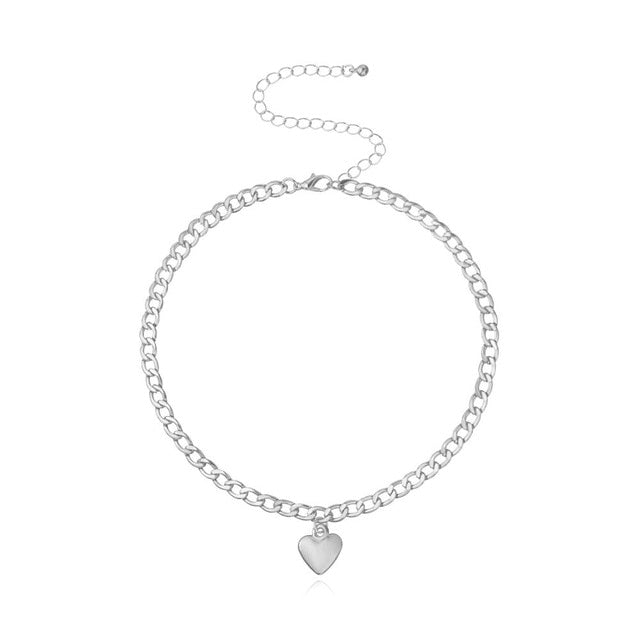 Trendy Women Jewelry Cute Heart Lock Necklace Gold Silver Color Choker Necklace Pendant On Neck Accessories XL987