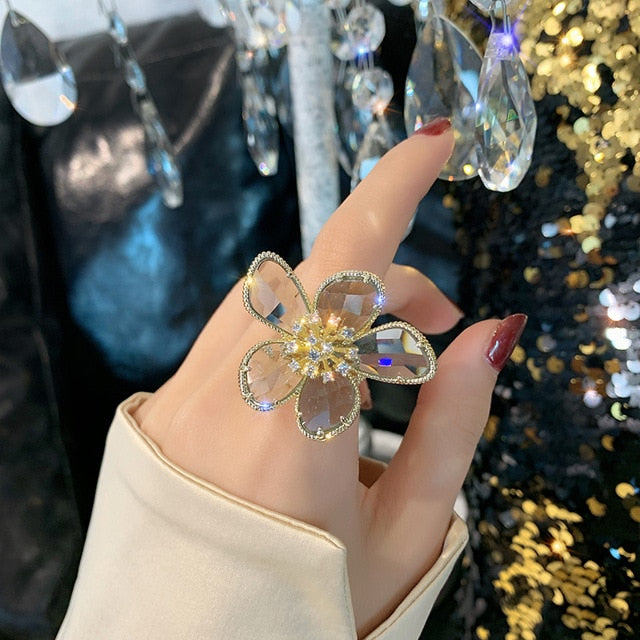 New design fashion jewelry opening high-grade copper inlaid zircon butterfly ring luxury shiny cocktail party ring for women