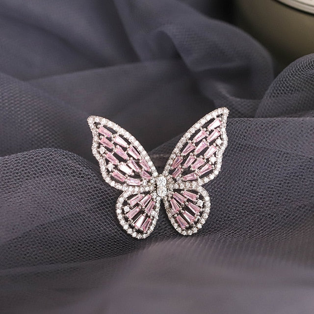 New design fashion jewelry opening high-grade copper inlaid zircon butterfly ring luxury shiny cocktail party ring for women