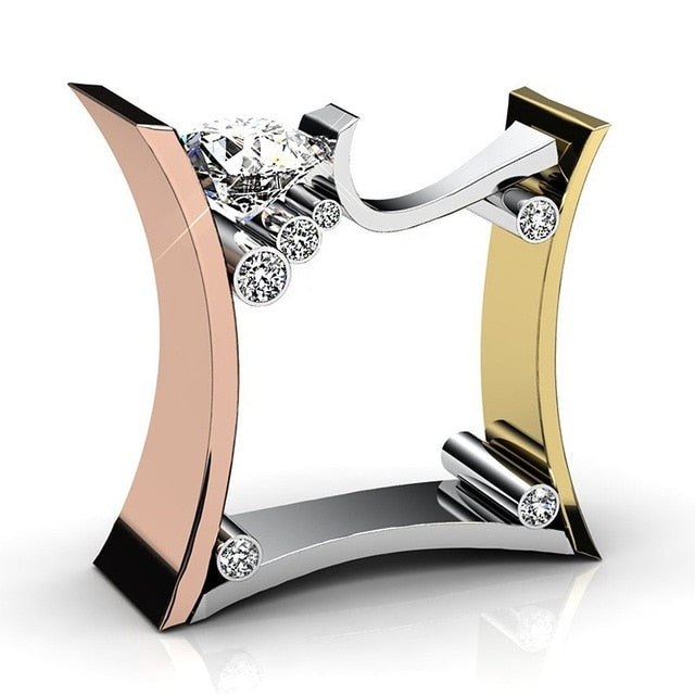 Punk Square Female Male Zircon Stone Ring Crystal Rose gold Ring Promise Wedding Engagement Rings For Women Men's Party