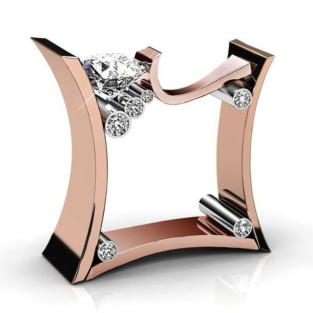 Punk Square Female Male Zircon Stone Ring Crystal Rose gold Ring Promise Wedding Engagement Rings For Women Men's Party