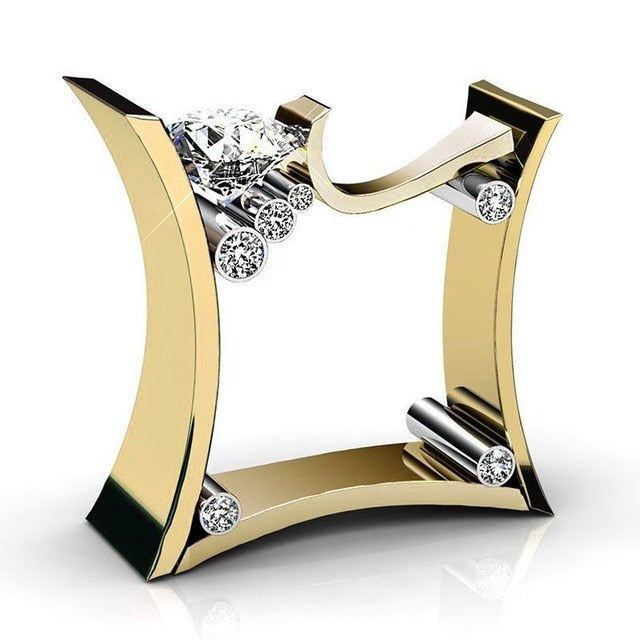 Punk Square Female Male Zircon Stone Ring Crystal Rose gold Ring Promise Wedding Engagement Rings For Women Men's Party