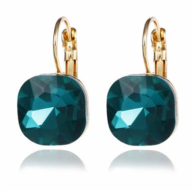 E0257 Fashion Simple Austrian Crystal Dangle Earrings For Women Gold Color Square Shaped Shinning Drop Earrings Female Jewelry