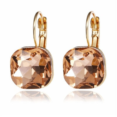 E0257 Fashion Simple Austrian Crystal Dangle Earrings For Women Gold Color Square Shaped Shinning Drop Earrings Female Jewelry