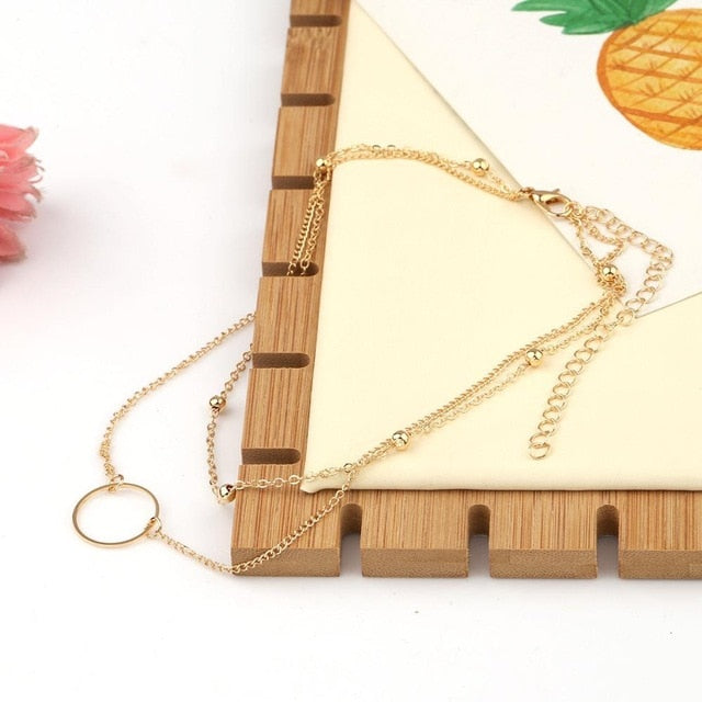 Modern Choker Necklace Women Two Layers Round Necklaces Gold Color Necklace Choker Neck Fashion Jewelry