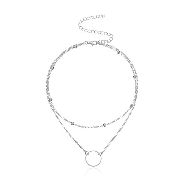 Modern Choker Necklace Women Two Layers Round Necklaces Gold Color Necklace Choker Neck Fashion Jewelry