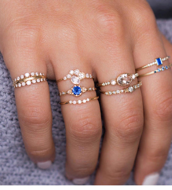 Vintage Women crystal Finger Knuckle Rings Set For Girls Moon lotus Charm Bohemian Ring Fashion Jewelry Gift
