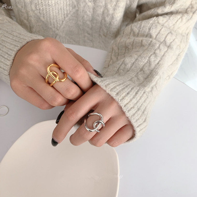 AOMU 1PC 2020 Fashion Golden Metal Rings for Women Geometric Cross Twist Minimalist Ring Party Jewelry Gifts