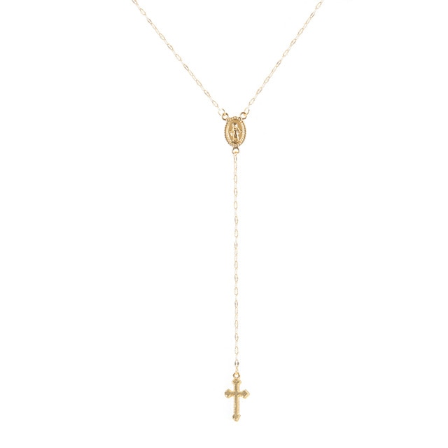 New Vintage Gold/Rose Gold Christian Cross Bohemia Religious Rosary Pendant Necklace for Women Charm Jewelry Gifts