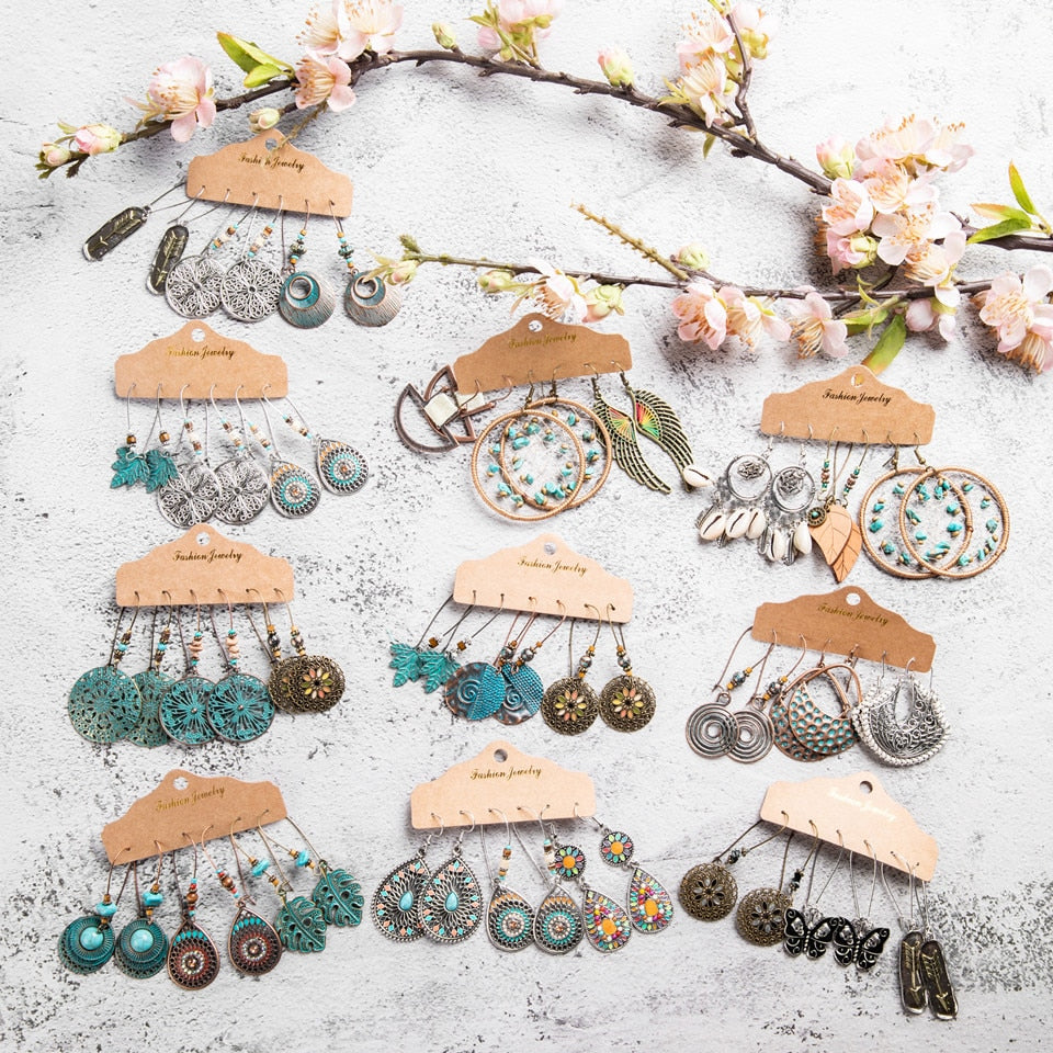Multiple Boho Ethnic Dangle Drop Earrings for Women Female Fashion 2019 Women's Earrings Sets Ornament Charm Jewelry Accessories