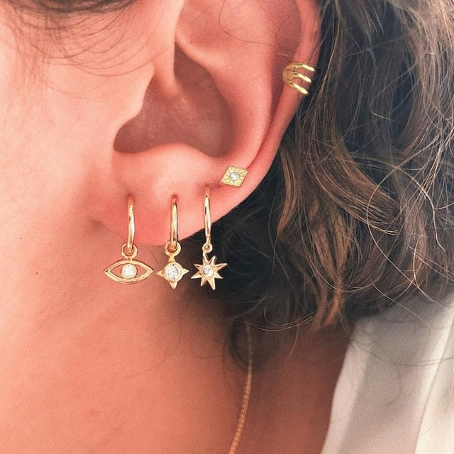 Bls-miracle 2019 New Boho Multi-Element Crystal Set Earring For Women Fashion Pendant Piercing Geometric Stud Earrings Jewelry