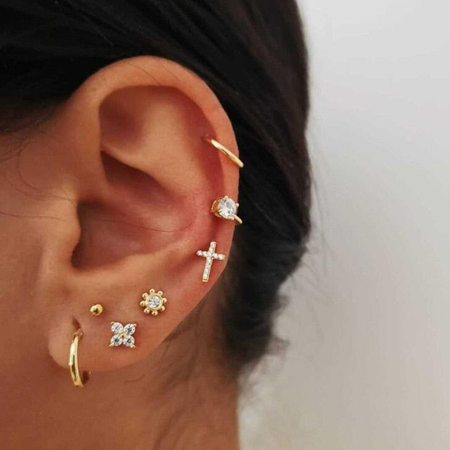 Bls-miracle 2019 New Boho Multi-Element Crystal Set Earring For Women Fashion Pendant Piercing Geometric Stud Earrings Jewelry
