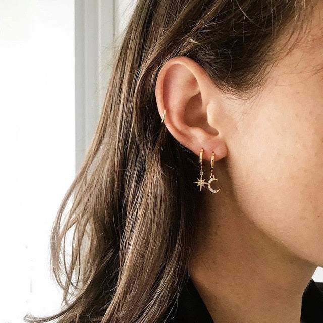Bls-miracle 2019 New Boho Multi-Element Crystal Set Earring For Women Fashion Pendant Piercing Geometric Stud Earrings Jewelry