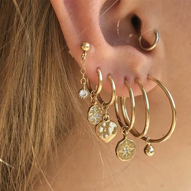 Bls-miracle 2019 New Boho Multi-Element Crystal Set Earring For Women Fashion Pendant Piercing Geometric Stud Earrings Jewelry
