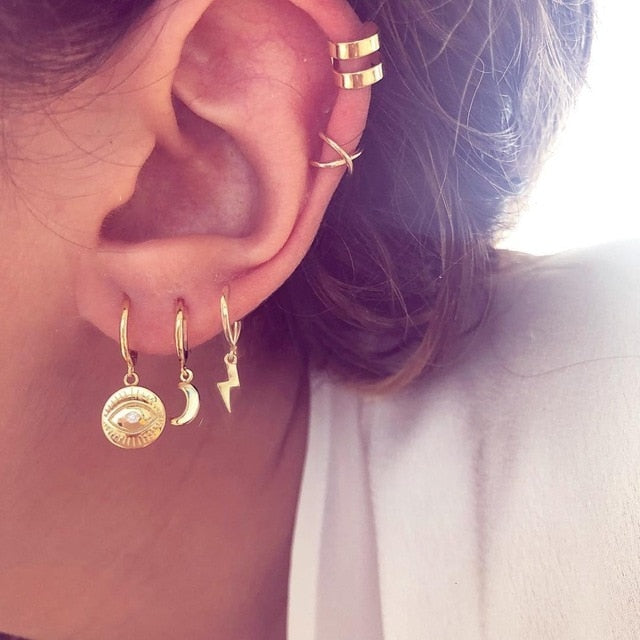 Bls-miracle 2019 New Boho Multi-Element Crystal Set Earring For Women Fashion Pendant Piercing Geometric Stud Earrings Jewelry