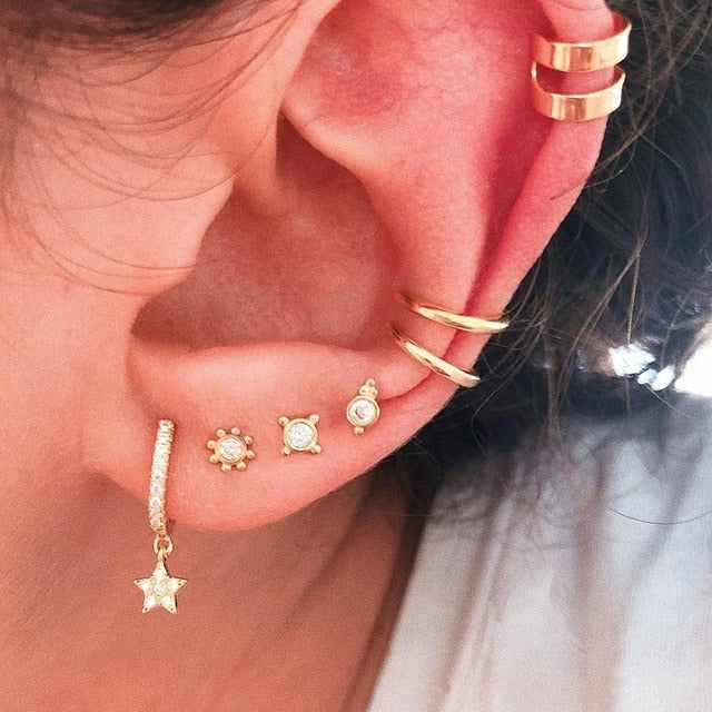 Bls-miracle 2019 New Boho Multi-Element Crystal Set Earring For Women Fashion Pendant Piercing Geometric Stud Earrings Jewelry