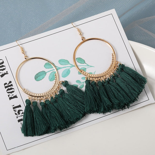 New Fashion Bohemian Tassel Earrings for Women Cotton Silk Fabric Long Fringe Drop Dangle Earrings 2019 Party Female Jewelry