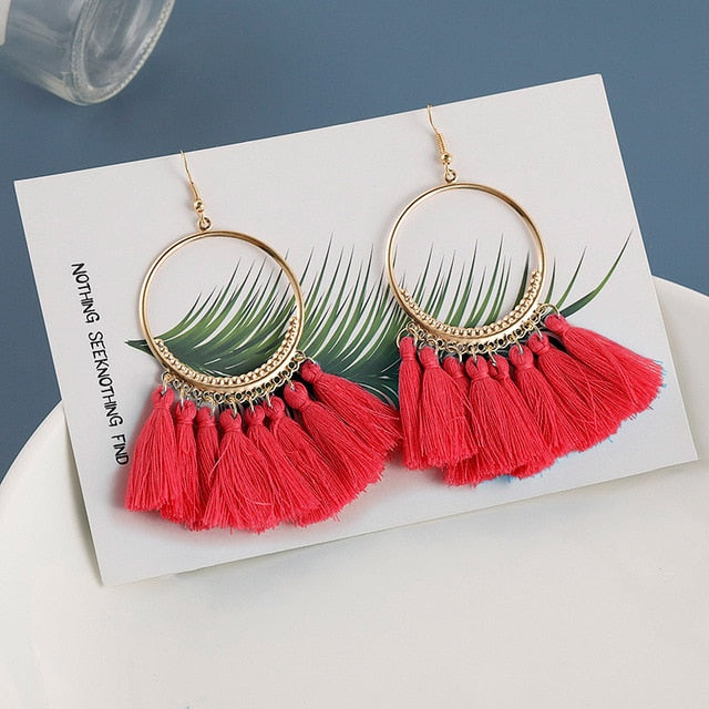 New Fashion Bohemian Tassel Earrings for Women Cotton Silk Fabric Long Fringe Drop Dangle Earrings 2019 Party Female Jewelry