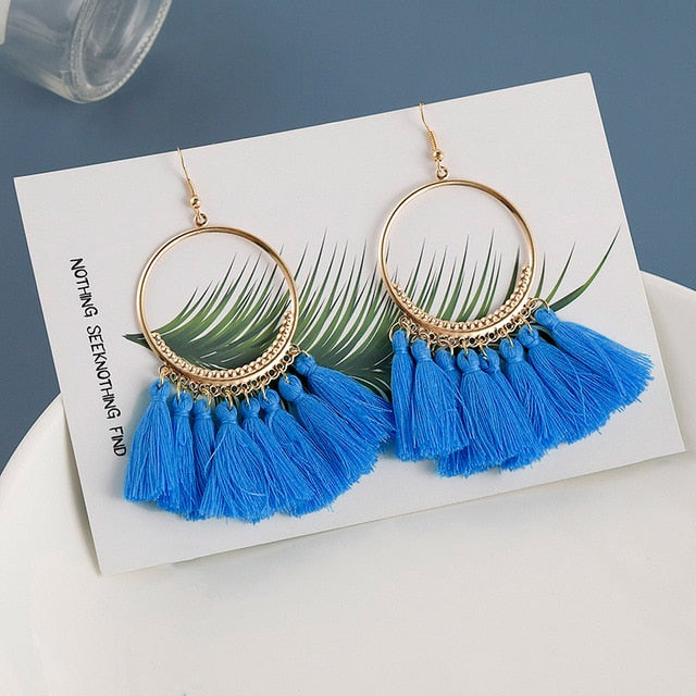 New Fashion Bohemian Tassel Earrings for Women Cotton Silk Fabric Long Fringe Drop Dangle Earrings 2019 Party Female Jewelry