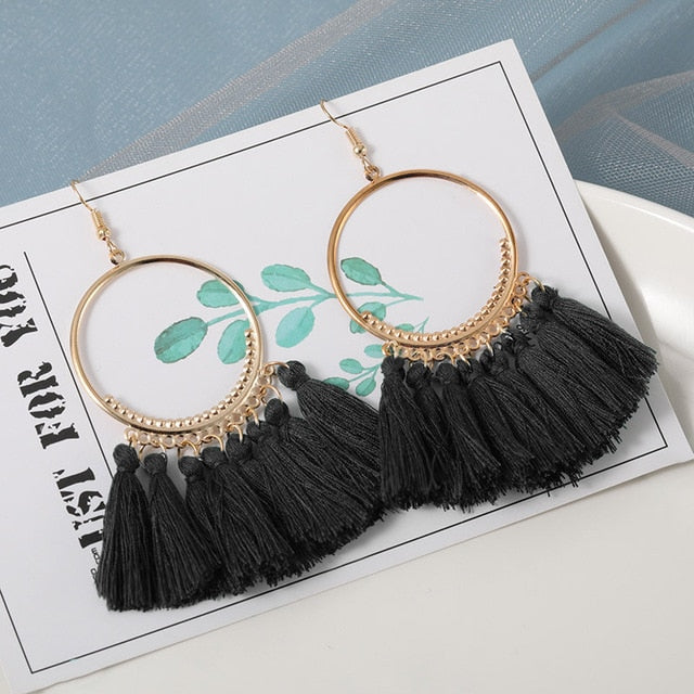 New Fashion Bohemian Tassel Earrings for Women Cotton Silk Fabric Long Fringe Drop Dangle Earrings 2019 Party Female Jewelry