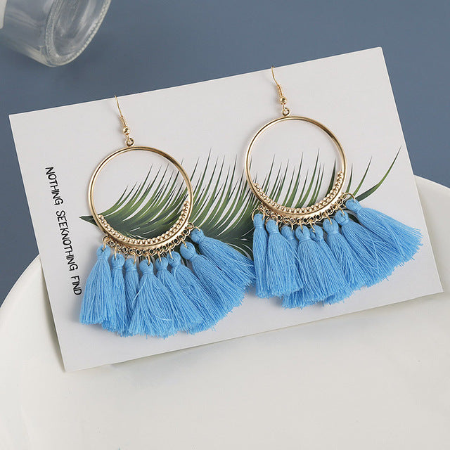 New Fashion Bohemian Tassel Earrings for Women Cotton Silk Fabric Long Fringe Drop Dangle Earrings 2019 Party Female Jewelry