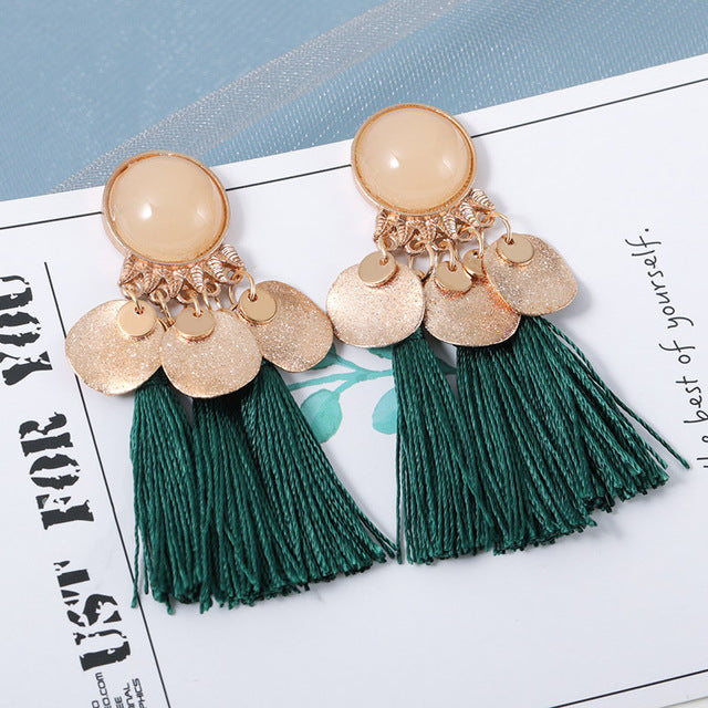 New Fashion Bohemian Tassel Earrings for Women Cotton Silk Fabric Long Fringe Drop Dangle Earrings 2019 Party Female Jewelry