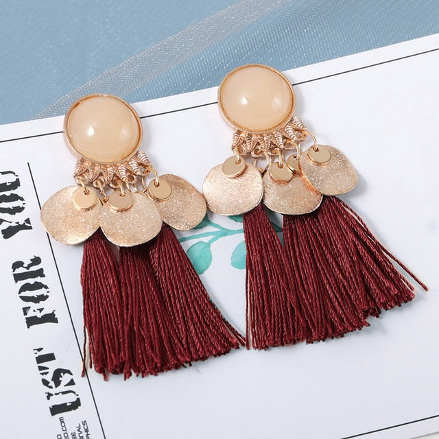 New Fashion Bohemian Tassel Earrings for Women Cotton Silk Fabric Long Fringe Drop Dangle Earrings 2019 Party Female Jewelry
