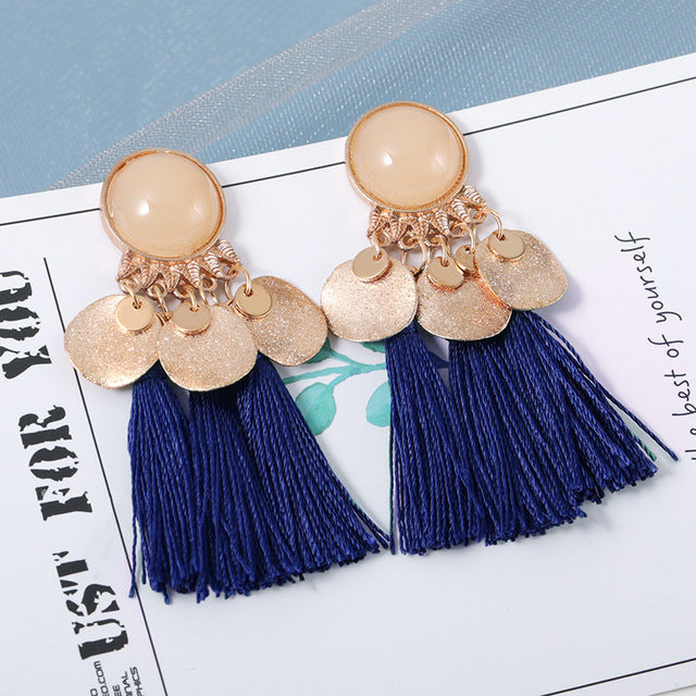 New Fashion Bohemian Tassel Earrings for Women Cotton Silk Fabric Long Fringe Drop Dangle Earrings 2019 Party Female Jewelry